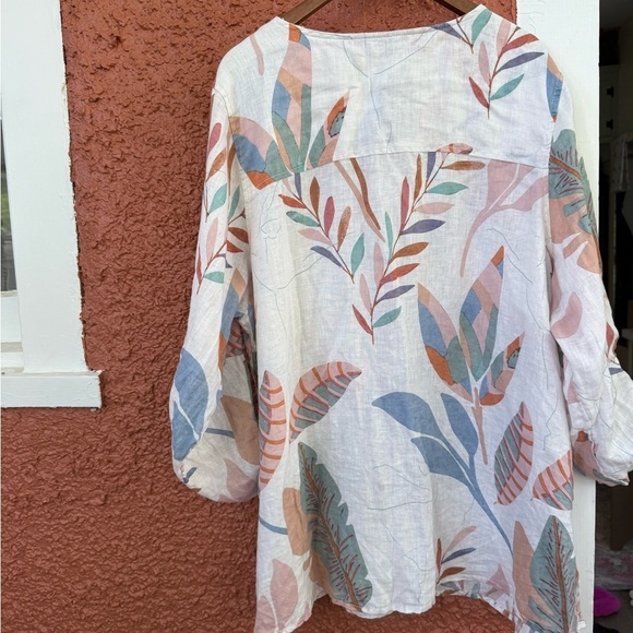 Cynthia Rowley Womens Plus 2X White Floral 100% Linen Shirt Top Tropical - Picture 3 of 5
